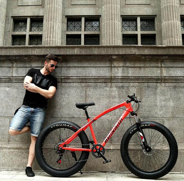 Snow beach mountain bike 24or26 inch 4.0 fat tire 7/21/24 speed high carbon steel frame double disc brake sandy mountain bicycle