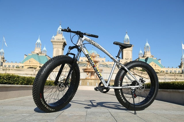 Snow beach mountain bike 24or26 inch 4.0 fat tire 7/21/24 speed high carbon steel frame double disc brake sandy mountain bicycle