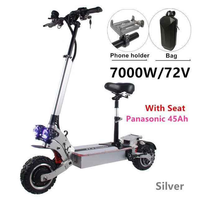 72v Dual Motor 7000W Electric Scooter with dual engines 11inch wheels double drive LED pedal kick electric scooter electrico