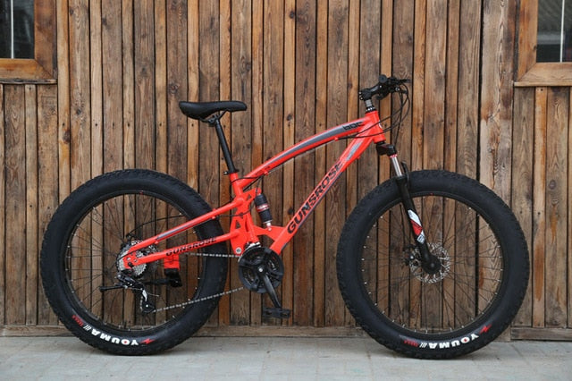 26 inch fat bike adult fat tire snow beaches mountain bike 7/21/24/27 speed Double disc brake carbon steel frame student bicycle