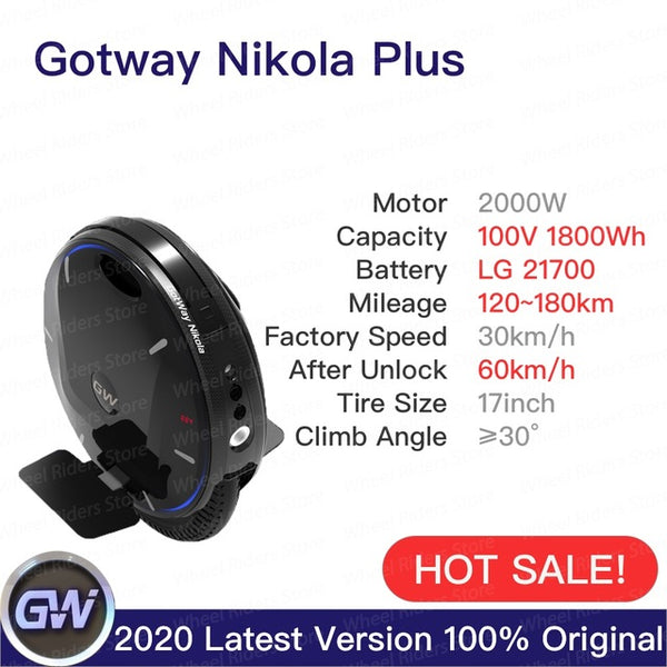 Gotway Nikola Plus Electric unicycle 100V 1845WH 1230WH 3000W,max speed 60km/h,battery life 120-160km,monowheel scooter 2020 easy-smart-way.myshopify.com