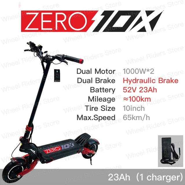 Original ZERO 10X scooter electric two wheel kick scooter skate board dual motor 2000w hydraulic brake disc brake high speed easy-smart-way.myshopify.com
