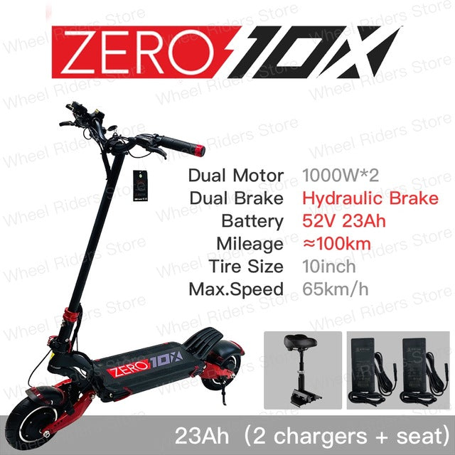 Original ZERO 10X scooter electric two wheel kick scooter skate board dual motor 2000w hydraulic brake disc brake high speed easy-smart-way.myshopify.com