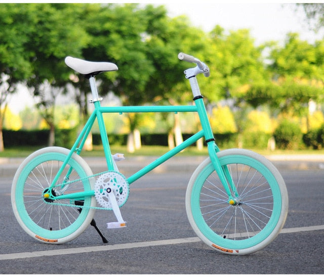 CHREAL Student Adult Fixed Gear Bicycle Mountain Bike Extreme Sport Road Bicycle Men 20 Inch Wheel Double V Brake Front ForkRide