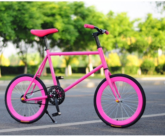 CHREAL Student Adult Fixed Gear Bicycle Mountain Bike Extreme Sport Road Bicycle Men 20 Inch Wheel Double V Brake Front ForkRide