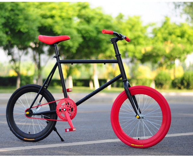 CHREAL Student Adult Fixed Gear Bicycle Mountain Bike Extreme Sport Road Bicycle Men 20 Inch Wheel Double V Brake Front ForkRide