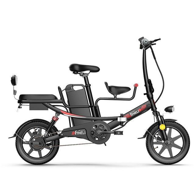 Electric Bicycle 48V 350W Two Wheeled Electric Bicycles 14 Inch Carbon Steel Folding Electric Bikes Adults/Women With Child Seat