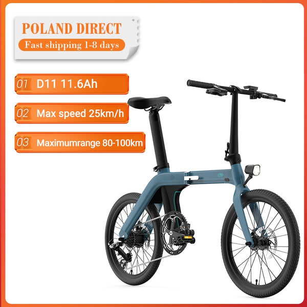 Fiido D11 20 Inches Folding E-Bike - Powerful and Convenient Electric Moped Bicycle with Specially Designed Battery and Ergonomic Design for Adults and Teenagers