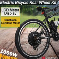 Voilamart 26" Electric Bicycle Conversion Kit 48V 1000W Rear Wheel Brushless Hub Motor Kit LCD Meter UK Stock