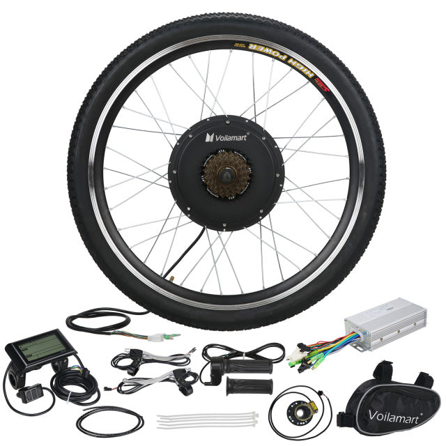 Voilamart 26" Electric Bicycle Conversion Kit 48V 1000W Rear Wheel Brushless Hub Motor Kit LCD Meter UK Stock