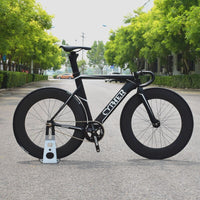 Fixed Gear Bike 54CM Muscular Aluminum Alloy Frame with Carbon Fork and Seatpost Track Bicycle 700C 88MM Carbon Racing Wheels