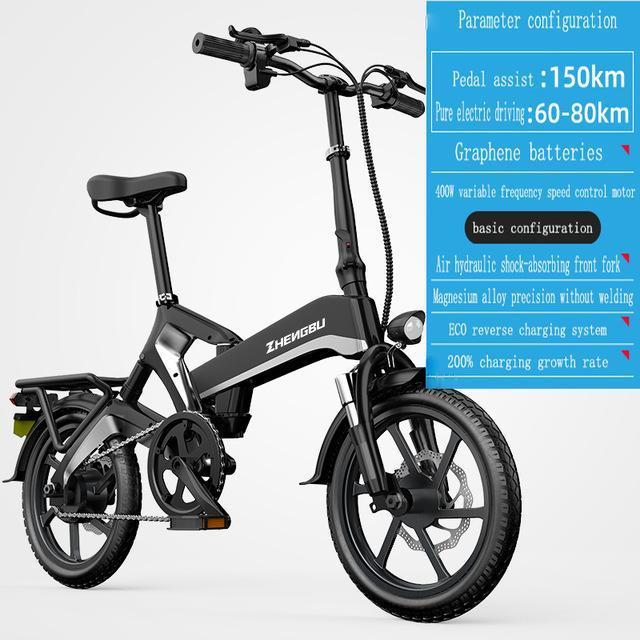 16 Inch Lightweight Electric Bike 2 Wheel Electric Bicycles 48V 400W Range 150KM Mini Folding Electric Bicycle Removable Battery