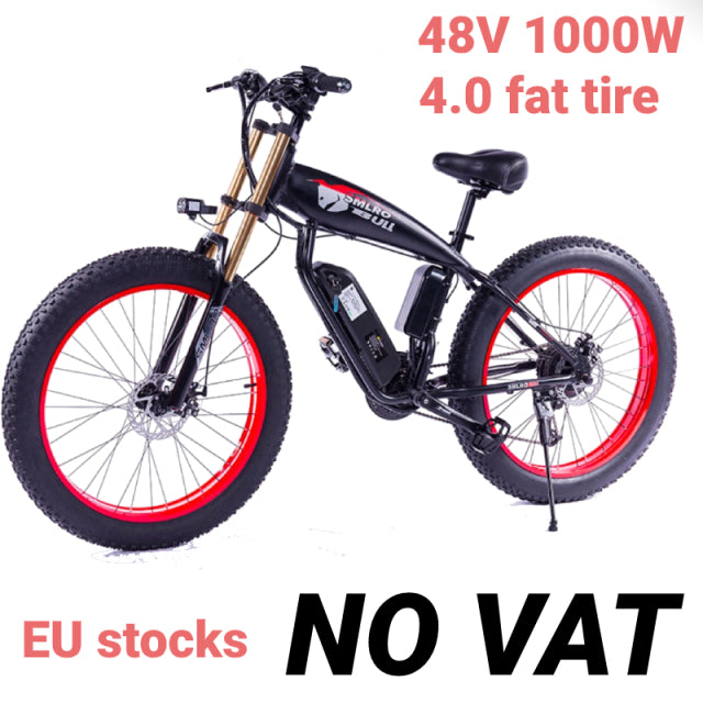 26 Inch 350W Electric Bicycle 750 W 1000 W Snow Beach Cruiser E bike 4.0 Fat Tire Electric Mountain Bike