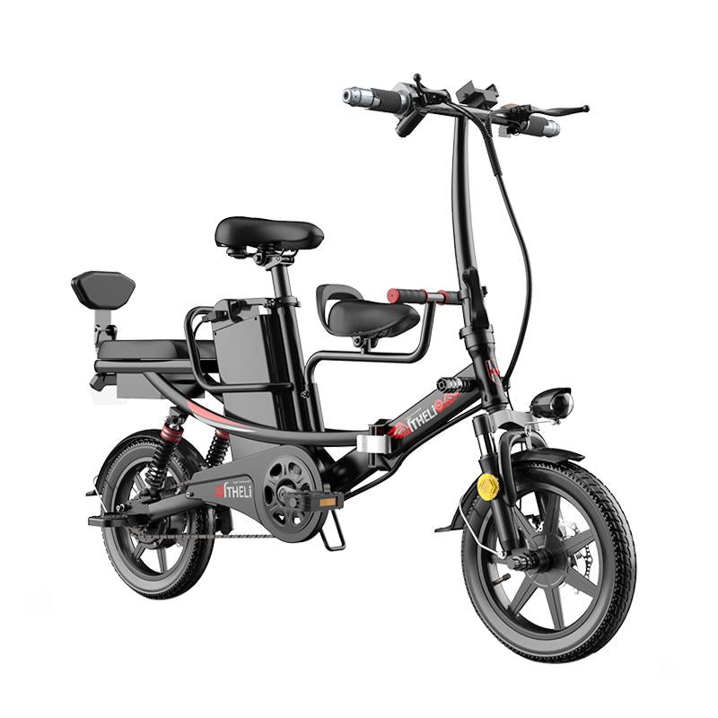 Electric Bicycle 48V 350W Two Wheeled Electric Bicycles 14 Inch Carbon Steel Folding Electric Bikes Adults/Women With Child Seat