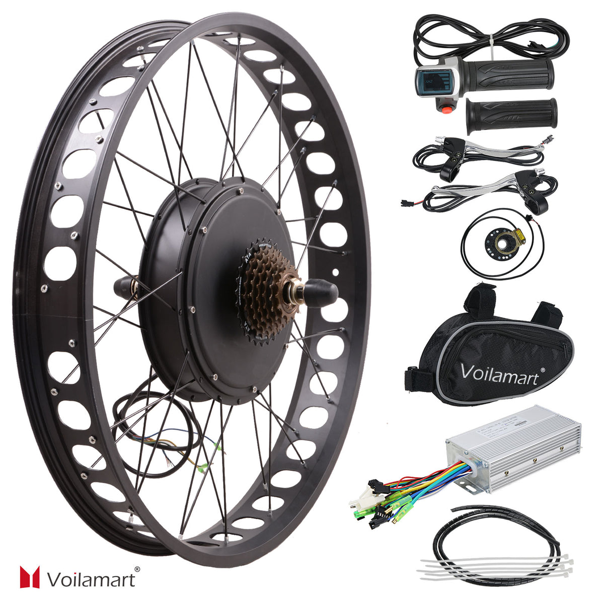 Voilamart 26" 1000W 48V Electric Bike Fat Tire Rear Wheel Bicycle Conversion Kit Hub Motor