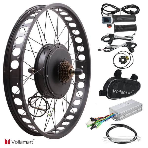 Voilamart 26&quot; 1000W 48V Electric Bike Fat Tire Rear Wheel Bicycle Conversion Kit Hub Motor