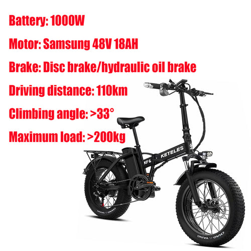1000w Fold Electric Bicycle 26 Inch Fat Tire 48V 18ah Powerful Motor Folding Ebike Beach Snow Commuter Travel Bike Adult New
