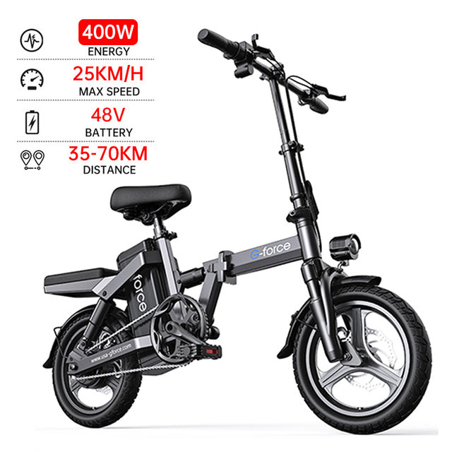G-force 48V 400W Electric Bicycle 400KM Long Distance Panasonic Battery Waterproof Folding Ebike Adults 35KM/H 14INCH Fat Tire