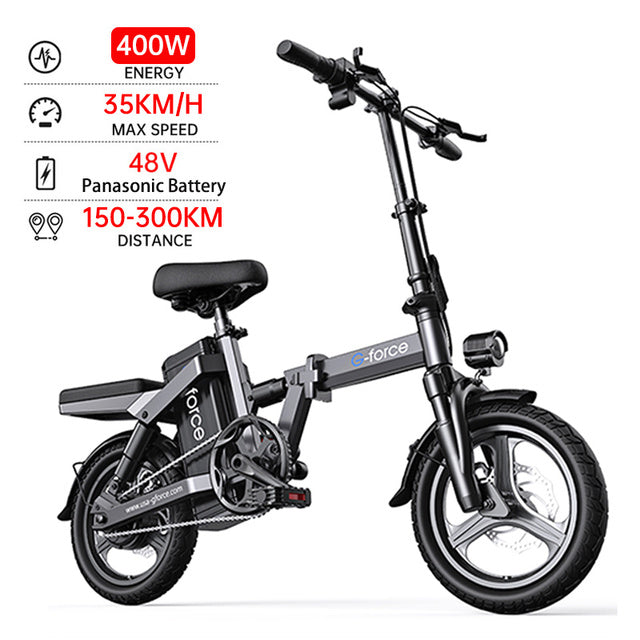 G-force 48V 400W Electric Bicycle 400KM Long Distance Panasonic Battery Waterproof Folding Ebike Adults 35KM/H 14INCH Fat Tire