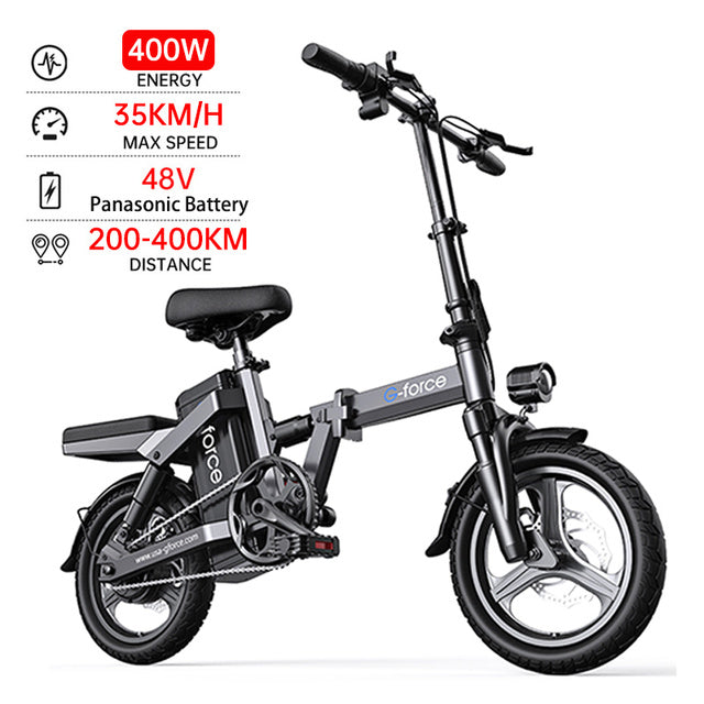 G-force 48V 400W Electric Bicycle 400KM Long Distance Panasonic Battery Waterproof Folding Ebike Adults 35KM/H 14INCH Fat Tire