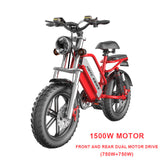 20inch fat tire snow electric bicycle 48v removable lithium battery 750w dual motor drive adult power-assisted mountain ebike