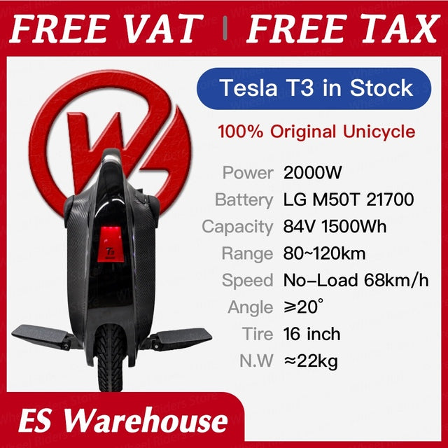 VAT Exemption Begode Gotway Tesla T3 Unicycle V3 New Anti-Spin Bluetooth Speaker 84V1500Wh 2000W LG One-Wheel Electric Monowheel