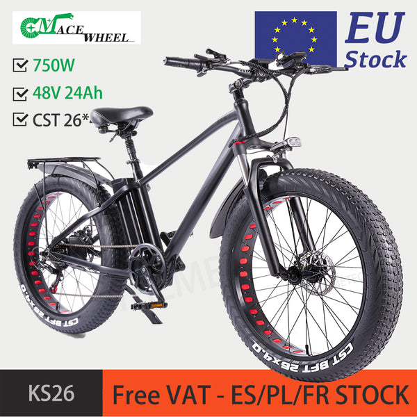 CMACEWHEEL KS26 E-bike 750W 48V 24Ah Tesla Battery Electric Bike Bicycle CST 26*4.0 Tyre Foldable 26inch