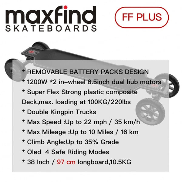 MAXFIND FF PLUS Electric Skateboard 1200Wx2 Longboard SAMSUNG 18650 Battery 6.5inch 35km/h 16km Range 38inch 97cm