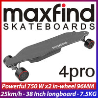 MAXFIND Max4Pro Dual Hub Motor Lithium Battery Electric Skateboard Longboard with Wireless Remote Control 750W*2 25km/h 38inch