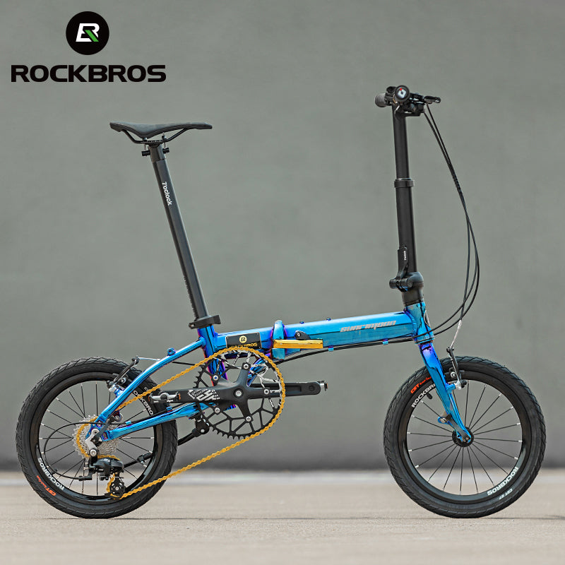ROCKBROS Folding Portable Bicycle 14'' 16'' 20'' 9 Speed Wheel V Disc Brake Aluminum Alloy Bike For Men Women Adult Children