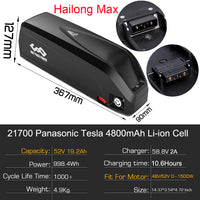 Hailong eBike Battery 52V 19.2Ah 36V 20Ah 48V 13Ah 21700/18650 Panasonic Electric Bicycle Battery for 1000W 750W 500W 250W Motor