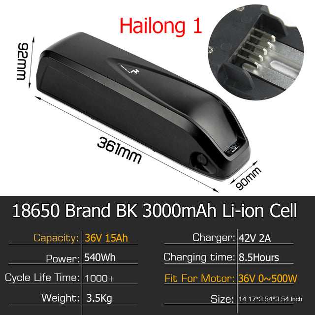 Hailong eBike Battery 52V 19.2Ah 36V 20Ah 48V 13Ah 21700/18650 Panasonic Electric Bicycle Battery for 1000W 750W 500W 250W Motor