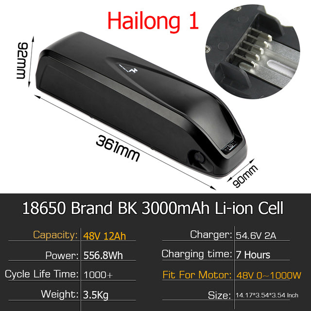 Hailong eBike Battery 52V 19.2Ah 36V 20Ah 48V 13Ah 21700/18650 Panasonic Electric Bicycle Battery for 1000W 750W 500W 250W Motor