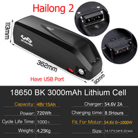 Hailong eBike Battery 52V 19.2Ah 36V 20Ah 48V 13Ah 21700/18650 Panasonic Electric Bicycle Battery for 1000W 750W 500W 250W Motor