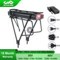 Rear Rack eBike Battery 36V 13Ah 15Ah 17Ah 19.2Ah 48V 14.4Ah 21700/18650 Lithium Electirc Bicycle Bateria for 250W-1000W Motor