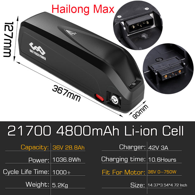 eBike Battery 36V 48V 52V 20Ah 19.2Ah 28.8Ah 21700 Tesla 4800mAh Cell Electric Bicycle Bateria for 1500W 1000W 750W 500W Motor
