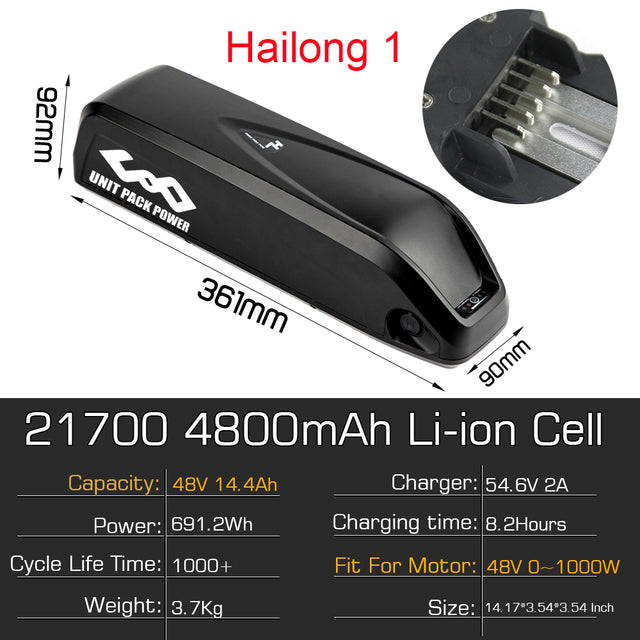 eBike Battery 36V 48V 52V 20Ah 19.2Ah 28.8Ah 21700 Tesla 4800mAh Cell Electric Bicycle Bateria for 1500W 1000W 750W 500W Motor