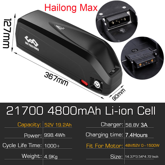 eBike Battery 36V 48V 52V 20Ah 19.2Ah 28.8Ah 21700 Tesla 4800mAh Cell Electric Bicycle Bateria for 1500W 1000W 750W 500W Motor