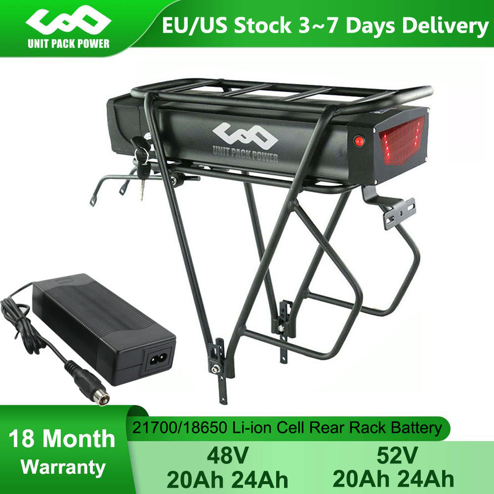 21700/18650 Rear Rack eBike Battery 52V 48V 31.5Ah 28Ah 24Ah 20Ah With Luggage for 2000W 1500W 1000W 750W 500W 24"-28 inch Motor