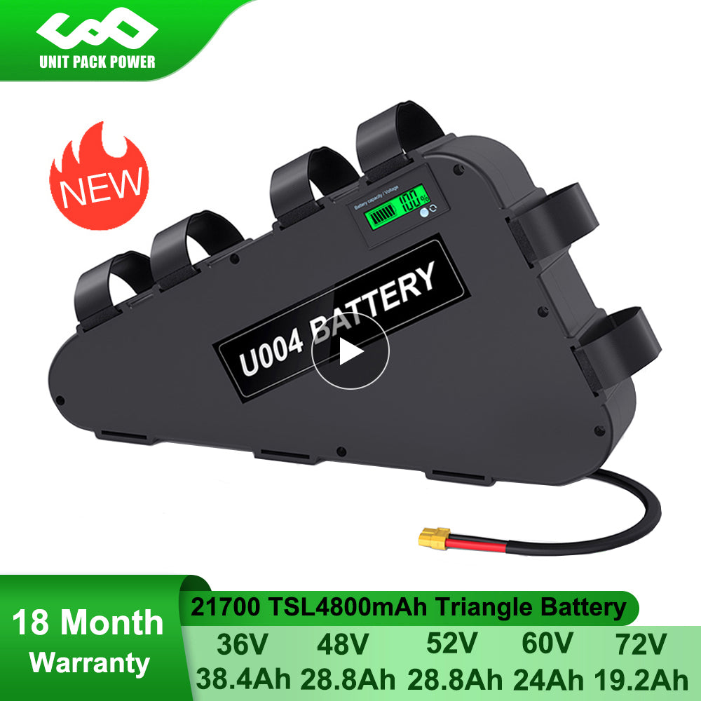 21700 eBike Battery 48V 52V 28.8Ah 60V 24Ah 72V 19.2Ah Triangle Battery Pack for 3000W 2000W 1500W 750W 500W 350W Bafang Motor