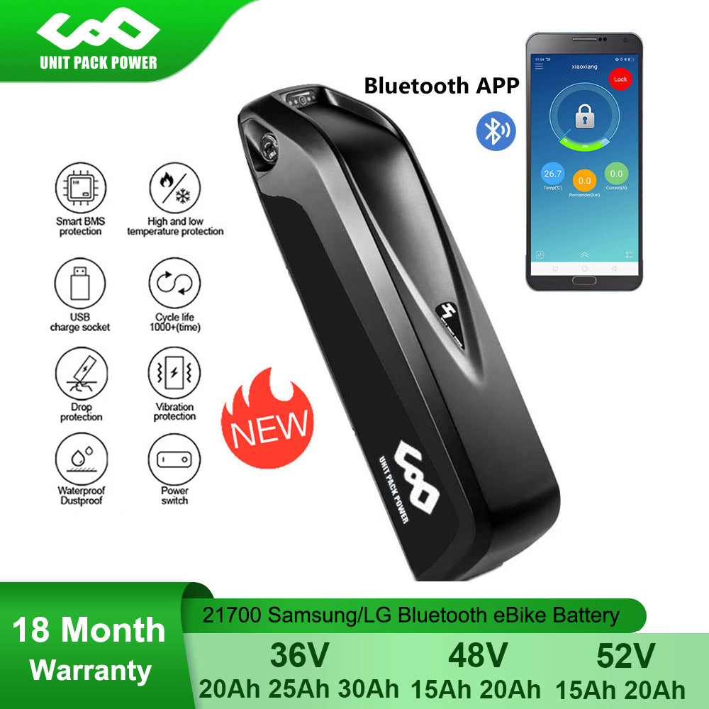 eBike Battery 21700 Samsung/LG Hailong 36V 52V 48V 20Ah 15Ah 25Ah 30Ah With Bluetooth BMS for 1500W 1000W 750W 500W 350W Motor