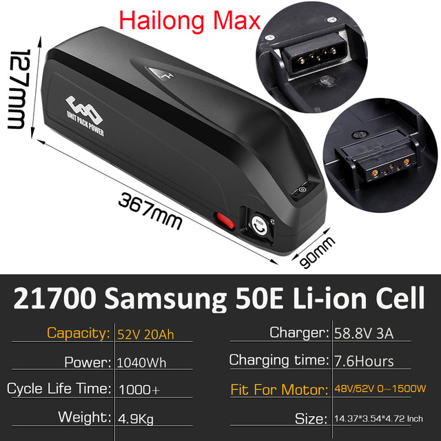 eBike Battery 21700 Samsung/LG Hailong 36V 52V 48V 20Ah 15Ah 25Ah 30Ah With Bluetooth BMS for 1500W 1000W 750W 500W 350W Motor
