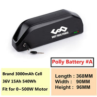 36V Polly eBike Battery 36V 31.5Ah 28Ah 24.5Ah 18Ah 15Ah Long Range Bicycle Batteries for 500W 350W 250W Bafang TSDZ2 Motor