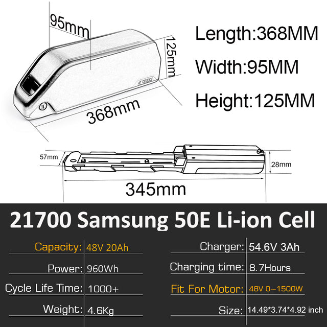 Bluetooth eBike Battery Polly 36V 48V 52V 15Ah 20Ah 25Ah 21700 Samsung 50E Bicycle Bateria for 1500W 1000W 750W 500W 350W Motor