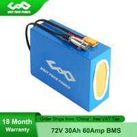 Unitpackpower Customized 72V 30Ah eScooter Battery 2160Wh Electric eBike/Motorcycle Batteries for 3000W 2000W 1000W 750W Motor