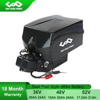 Frog eBike Battery 52V 48V 36V 24Ah 20Ah 17.5Ah 15Ah Seat Post Bateria Pack for Bafang CSC MXUS 1000W 750W 500W 350W 250W Motor
