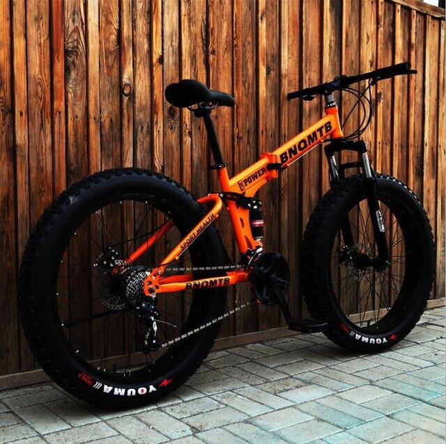 Double Suspension Folding Snow bicycle, fat bike 26er , 26*4.0 inch 7 21 27 30 speed ,26*17 fat bikes beach/snow mountain bike easy-smart-way.myshopify.com