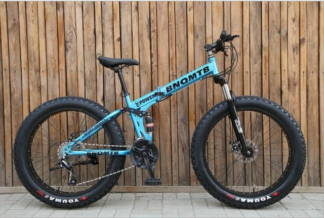 Double Suspension Folding Snow bicycle, fat bike 26er , 26*4.0 inch 7 21 27 30 speed ,26*17 fat bikes beach/snow mountain bike easy-smart-way.myshopify.com