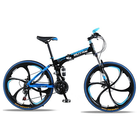 wolf's fang Mountain bike 21speed 26" inch folding bike road bike unisex full shockproof frame bicycle front and rear mechanic easy-smart-way.myshopify.com