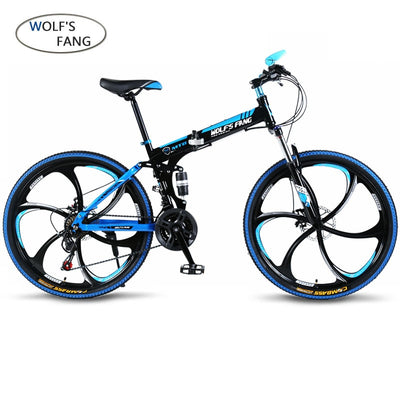 wolf's fang Mountain bike 21speed 26" inch folding bike road bike unisex full shockproof frame bicycle front and rear mechanic